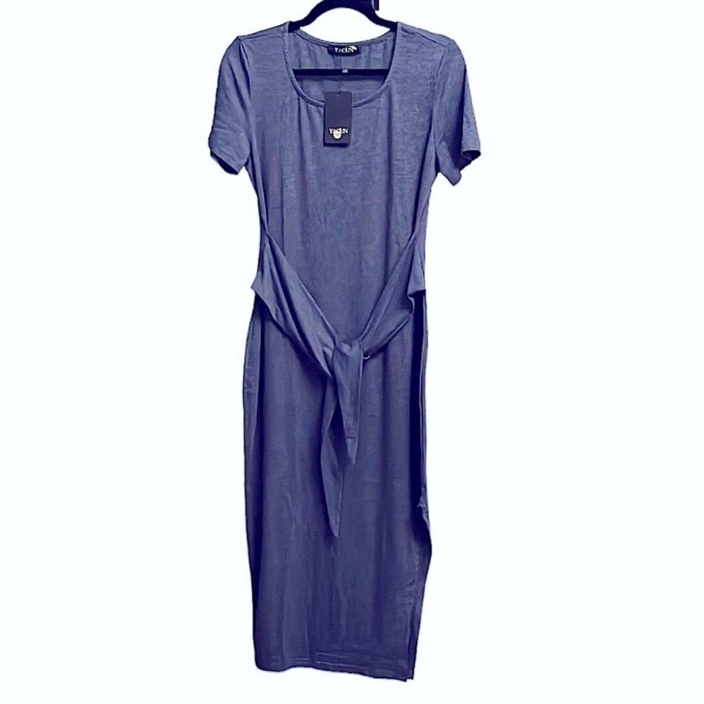 Women's Blue Short Sleeve Maxi Dress